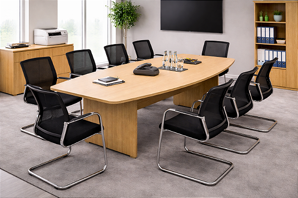 Mesa Reunião Escritório Semi Oval Bote 2,00 x 0,90 m 18 mm Pé Painel