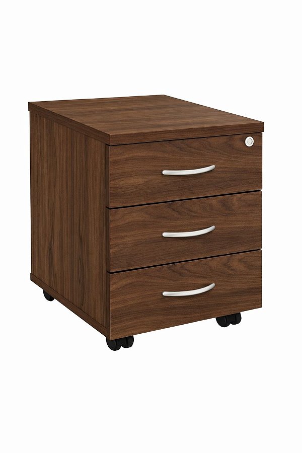 Gaveteiro Volante 3 Gavetas C/ Chave 18 mm Cor Nogal Malaga