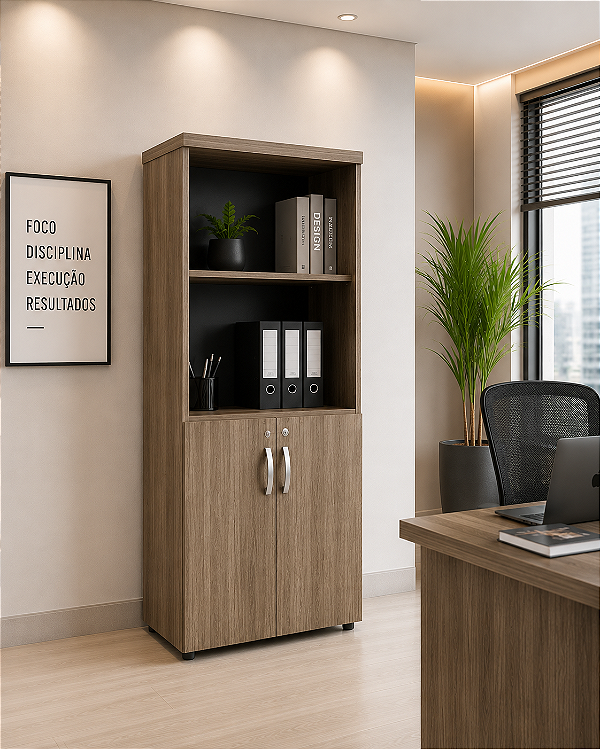 Armário Alto Executivo Misto 2 Portas Escritório Chave 40 mm 1,60 x 0,40 m Home Office Corporativo