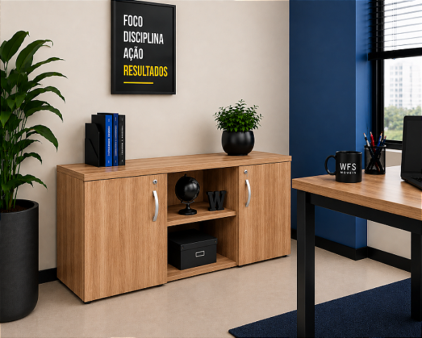 Armário Baixo Credence 2 Portas + Vão Escritório Chave 40 mm 1,20 x 0,40 m Home Office Corporativo