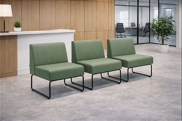 Poltrona Berlin Sem Braços Design Base em Aço Recepção Escritório Corporativo Sala de Espera Modular