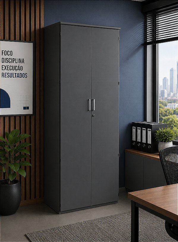 Armário Extra Alto 2 Portas Fechado Escritório Home Office Base em Aço 18 mm Chave Piso Teto