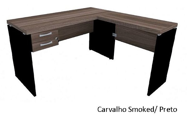 Mesa para Escritório em L 1,20 x 1,50 m 40 m Home Office Corporativa Com 2 Gavetas Chave