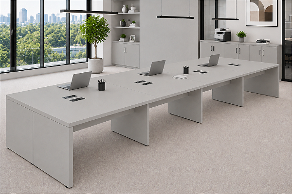 Plataforma de Trabalho 5,40 x 1,20 m 40 mm 8 Lugares Pé Painel Corporativa Com Caixa de Tomada