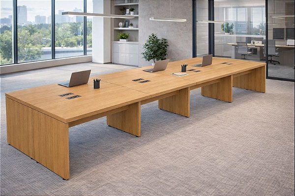 Plataforma de Trabalho 8 Lugares Pé Painel 5,40 x 1,20 m 40 mm Corporativa Com Caixa de Tomada