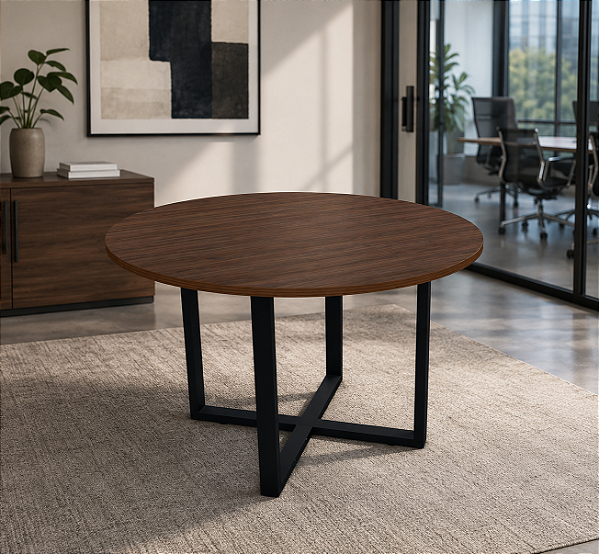 Mesa para Sala de Reunião Redonda 1,10 x 0,74 m 40 mm Pé em Aço Tubular Escritório Corporativa