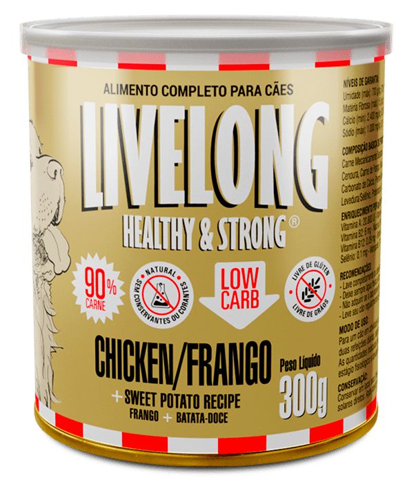 Alimento Úmido Lata Livelong Cães sabor Frango 300g