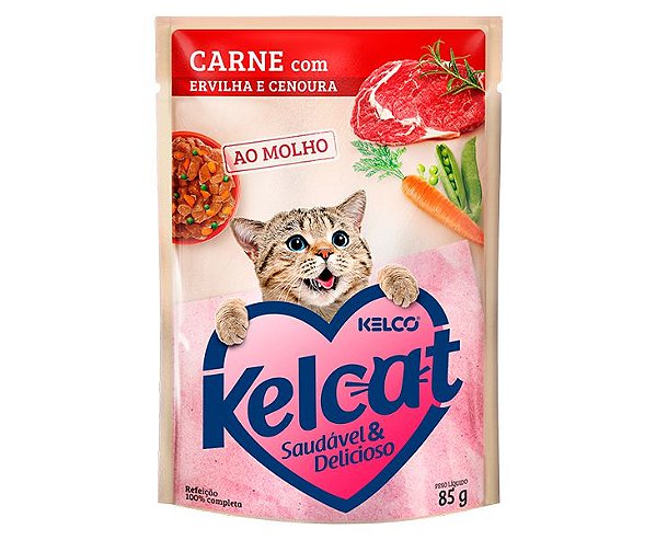 Alimento Úmido Sachê Kelcat Carne com Ervilha e Cenoura 85g