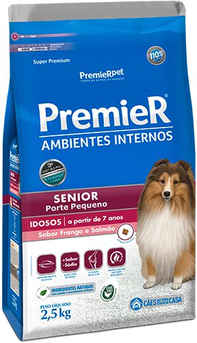 Ração Seca Premier Ambientes Internos Porte Pequeno Sênior sabor Frango e Salmão