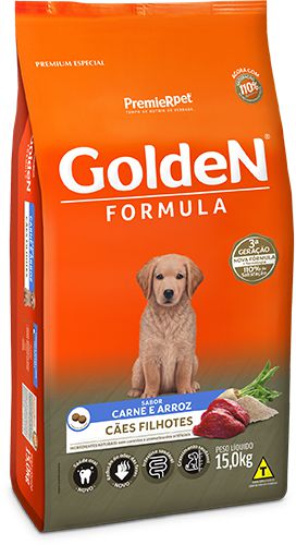Ração Seca Golden Fórmula Cães Filhotes sabor Carne e Arroz