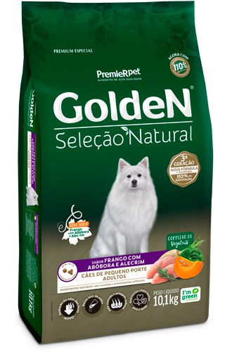 Ração Seca Golden Seleção Natural Cães Adultos Porte Pequeno sabor Franco com Abóbora e Alecrim