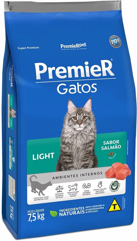 Ração Seca Premier Gatos Adultos Light sabor Salmão