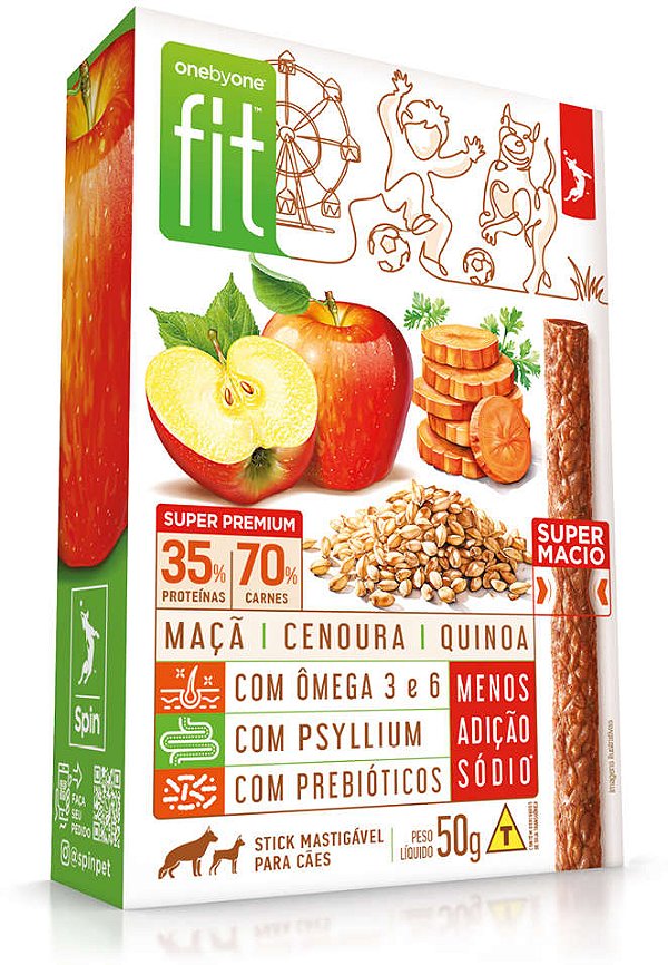 Petisco Spin Stick OnebyOne Fit Sabor Maçã, Cenoura e Quinoa para Cães 50g