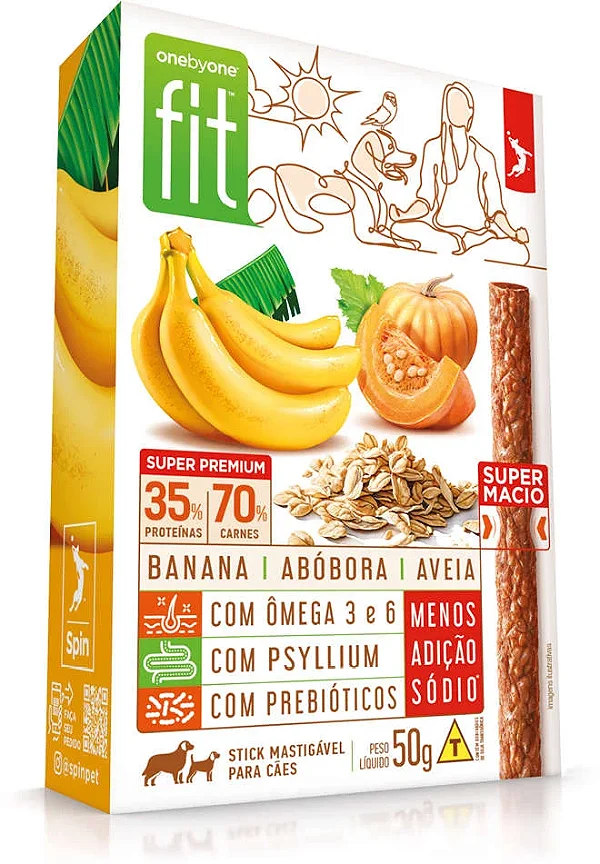 Petisco Spin Stick OnebyOne Fit Sabor Banana, Abóbora e Aveia 50g
