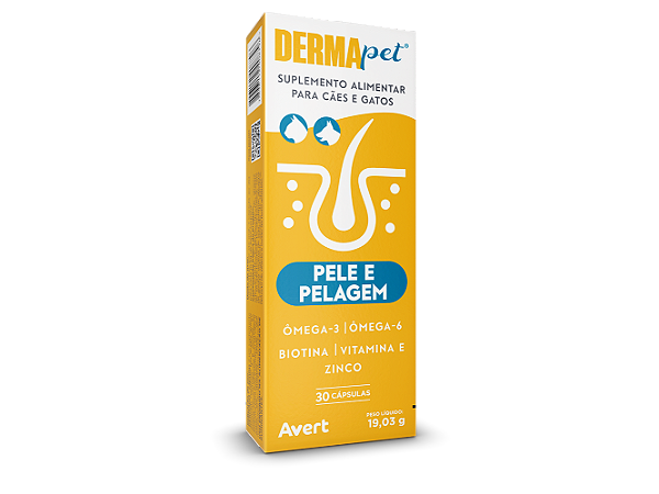 Suplemento Avert Dermapet 30 Cápsulas para Cães e Gatos