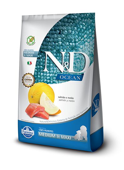 Ração Seca N&D Ocean Puppy Medium e Maxi sabor Salmão e Melão 2,5kg