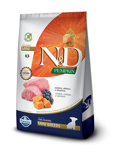 Ração Seca N&D Pumpkin Puppy Mini sabor Cordeiro, Abóbora e Blueberry
