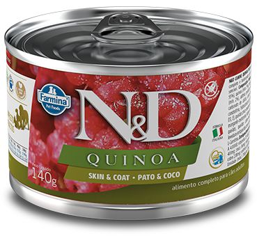 Alimento Úmido Lata N&D Quinoa Skin&Coat sabor Pato & Coco 140g