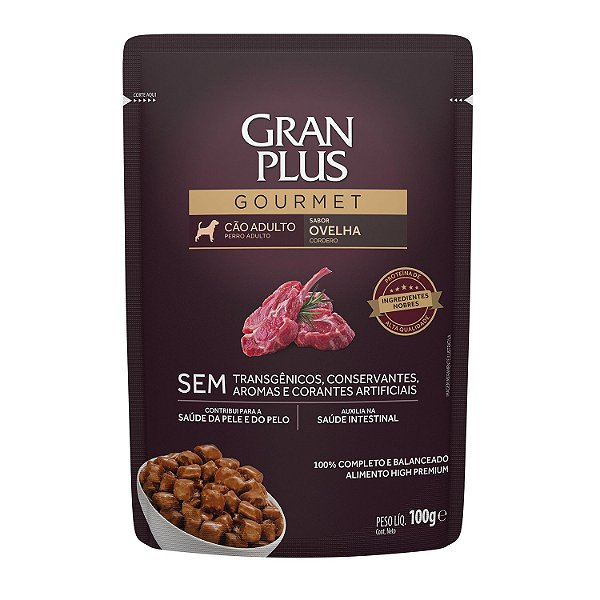 Alimento Úmido Sachê Gran Plus Gourmet para Cão Adulto Sabor Ovelha 100g