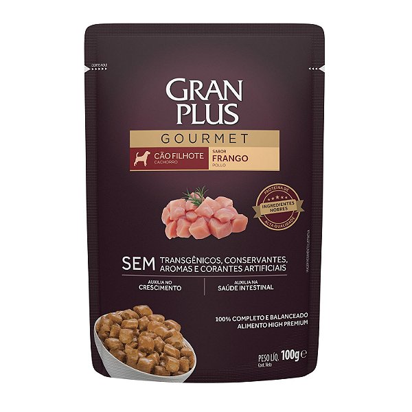Alimento Úmido Sachê Gran Plus Gourmet para Cão Filhote Sabor Frango 100g