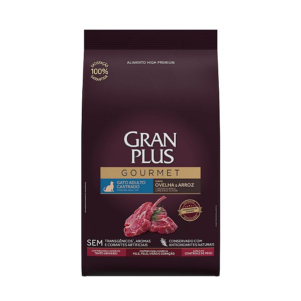 Ração Seca Gran Plus Gourmet Gatos Castrados sabor Ovelha e Arroz