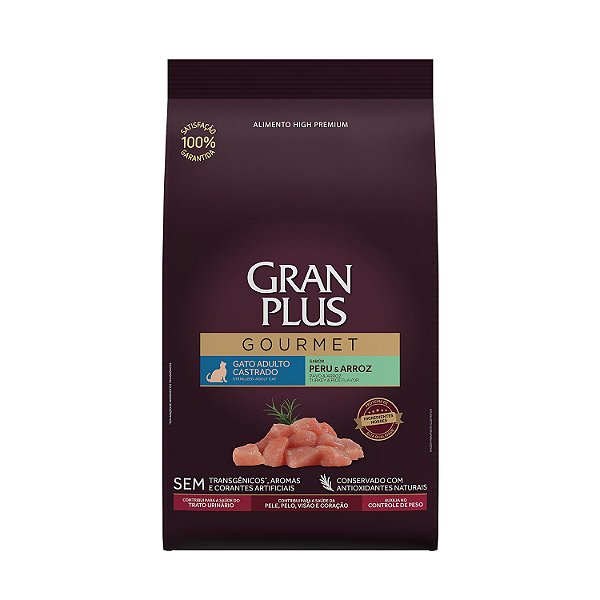 Ração Seca Gran Plus Gourmet Gatos Castrados sabor Peru e Arroz