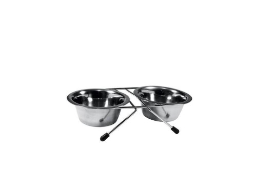 Comedouro Jambo Inox Duplo Suporte Baixo