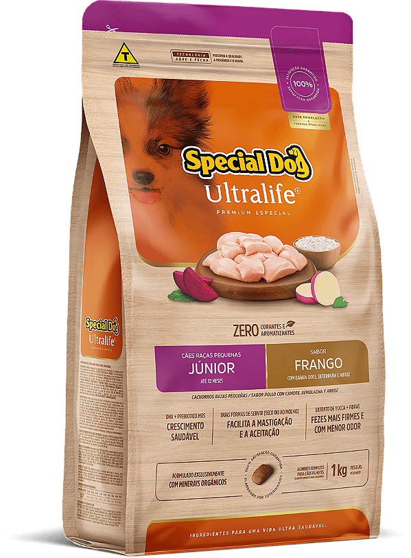 Ração Seca Special Dog Ultralife Cães Júnior Porte Pequeno sabor Frango e Arroz