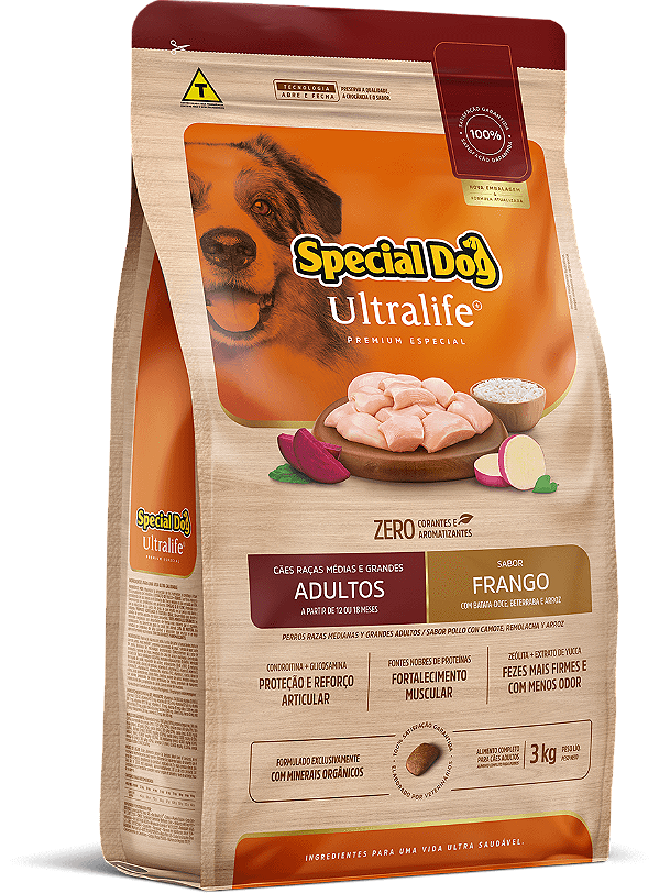 Ração Seca Special Dog Ultralife Cães Adulto Porte Médio e Grande sabor Frango e Arroz