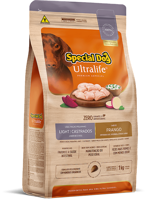 Ração Seca Special Dog Ultralife Cães Light Porte Pequeno sabor Frango e Arroz