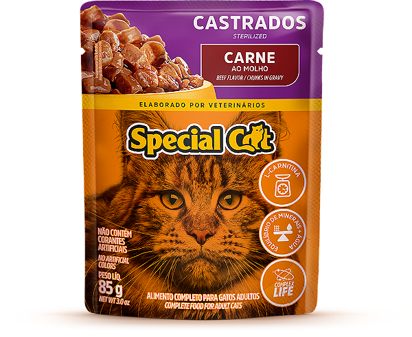 Alimento Úmido Sachê Special Cat Castrado sabor Carne 85g