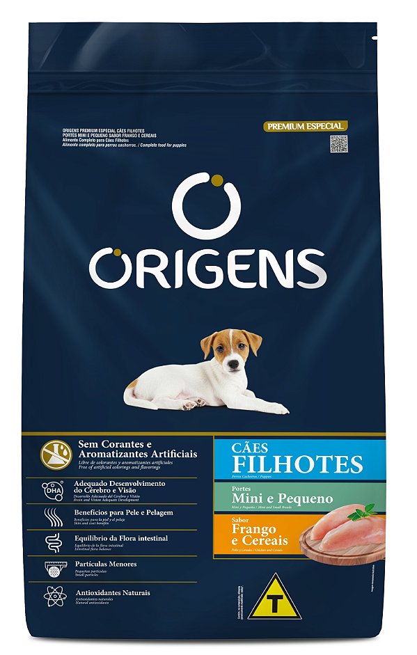 Ração Seca Origens Cães Filhotes Portes Mini e Pequeno sabor Frango e Cereais