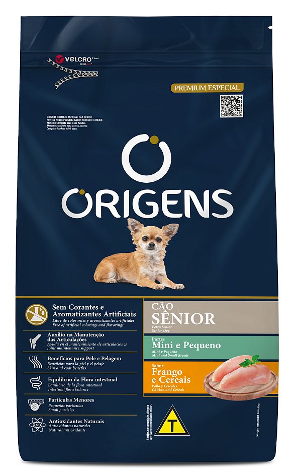 Ração Seca Origens Cão Sênior de Porte Mini e Pequeno sabor Frango e Cereais