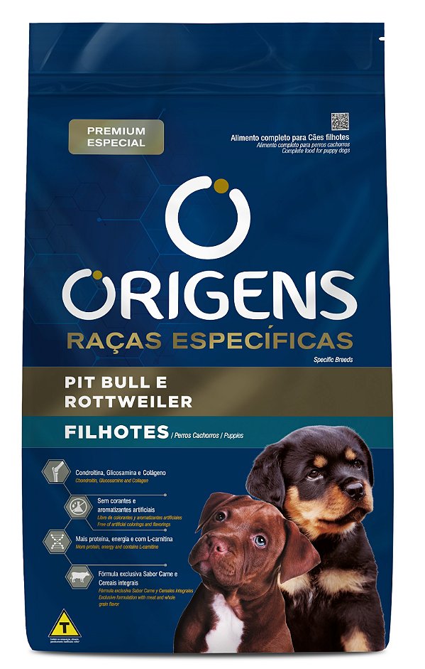 Ração Seca Origens Cão Filhote de Raça Específica Pit Bull e Rottweiler 15kg
