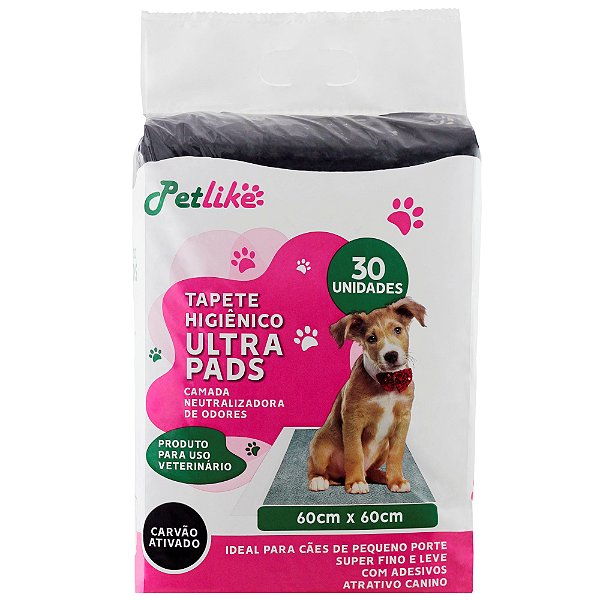 Tapete Higiênico Petlike Ultra Pads 60x60cm Carvão 30 Unidades