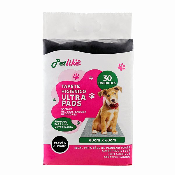 Tapete Higiênico Petlike Ultra Pads 80x60cm Carvão 30 Unidades