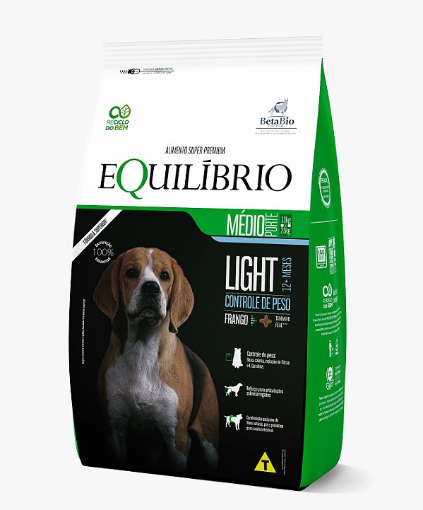 Ração Seca Equilíbrio Cães Adultos Porte Médio Light sabor Frango