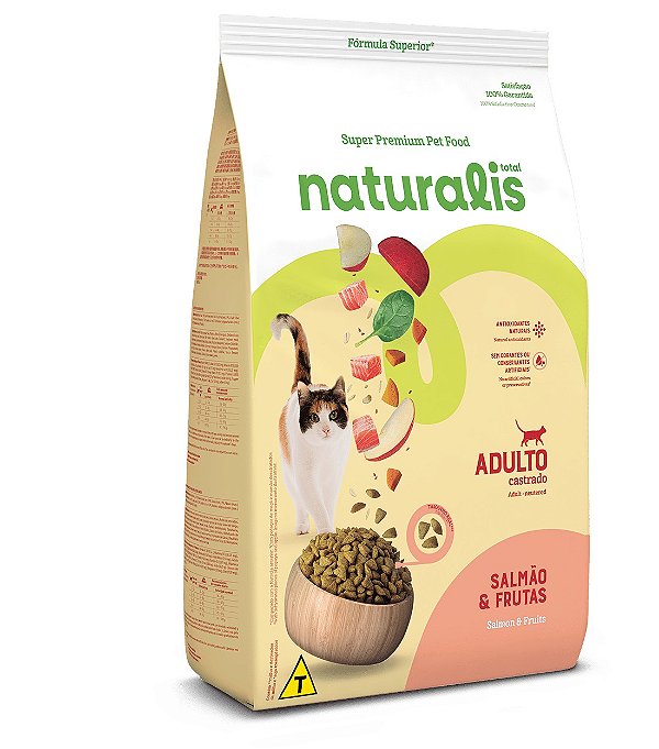 Ração Seca Naturalis Gato Adulto Castrado sabor Salmão e Frutas
