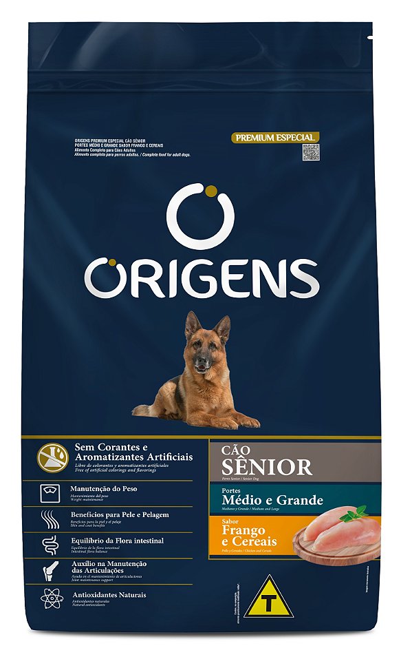 Ração Seca Origens Cão Sênior de Porte Médio e Grande sabor Frango e Cereais