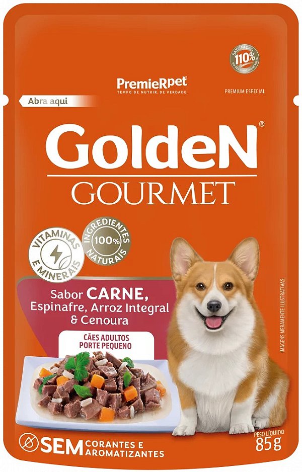 Alimento Úmido Sachê Golden Gourmet Cães Adultos Porte Pequeno sabor Carne 85g