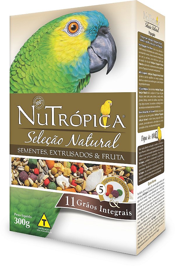 Ração NuTrópica Papagaio Seleção Natural Sementes, Extrusados e Frutas