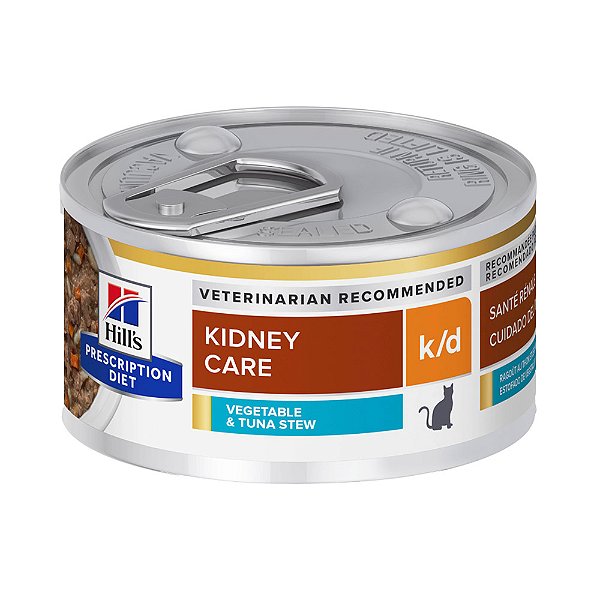 Ração Hill's Prescription Diet Lata Sabor Atum k/d para Gatos Adultos Cuidado Renal 82g
