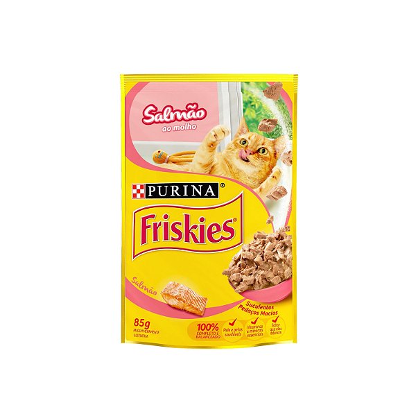 Alimento Úmido Sachê Friskies Gatos Adultos sabor Salmão ao Molho 85g