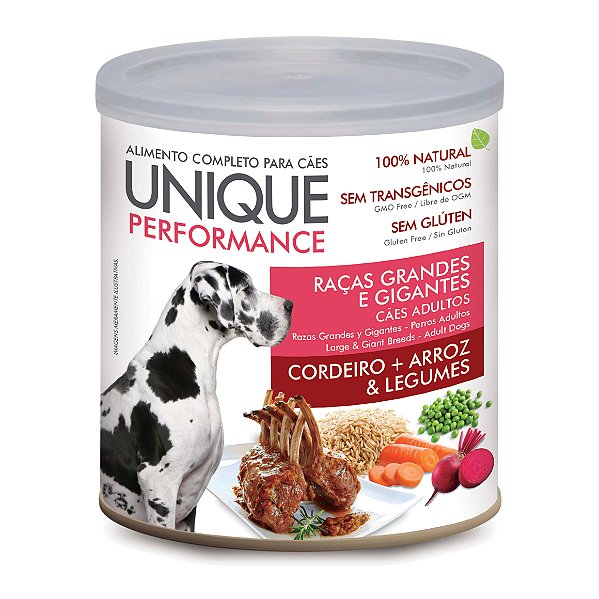 Alimento Úmido Unique Performance Cão Adulto raça Grande e Gigante sabor Cordeiro, Arroz e Legumes 300g