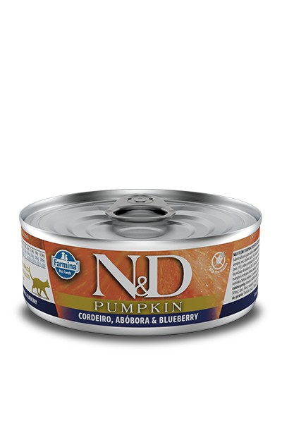 Alimento Úmido Lata N&D Feline Pumpkin Adult sabor Cordeiro, Abóbora e Blueberry 80g