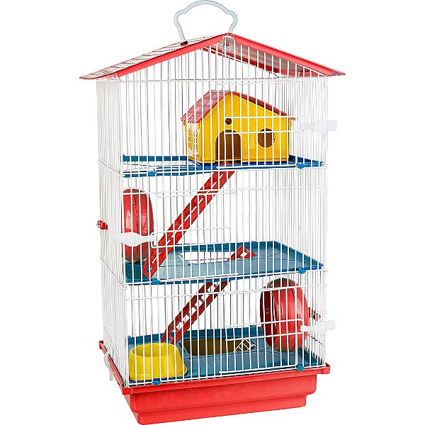 Gaiola Hamster Jel Plast 3 Andares Teto de Plástico Desmontável Ref. 636