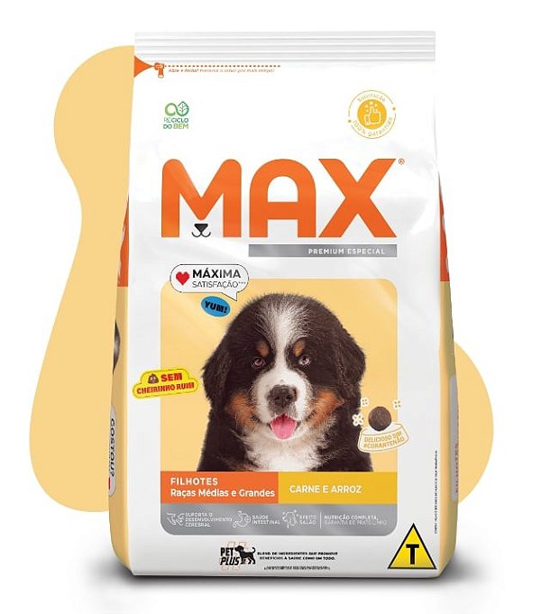 Ração Seca Max Cães Filhotes Raças Médias e Grandes sabor Carne e Arroz