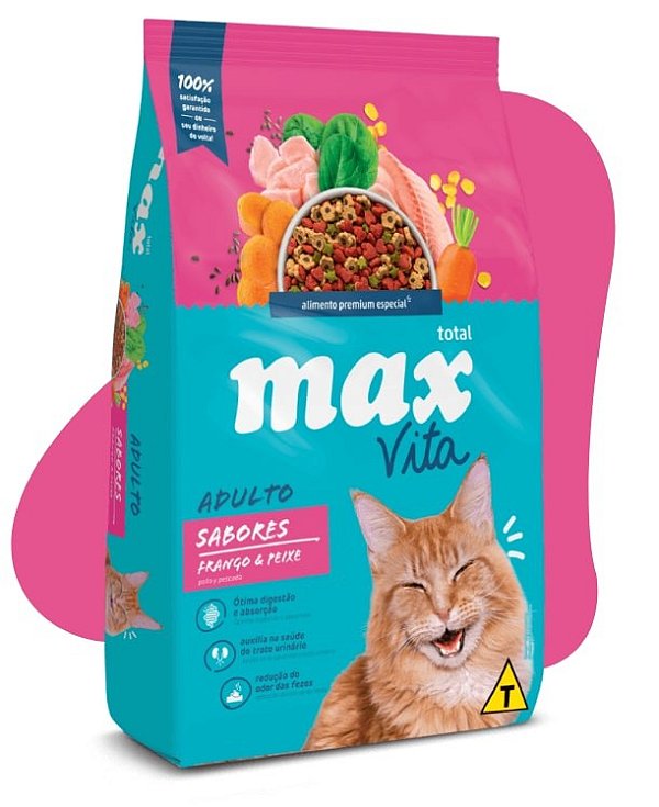 Ração Seca Max Vita Gatos Adultos Sabores Frango e Peixe 20kg