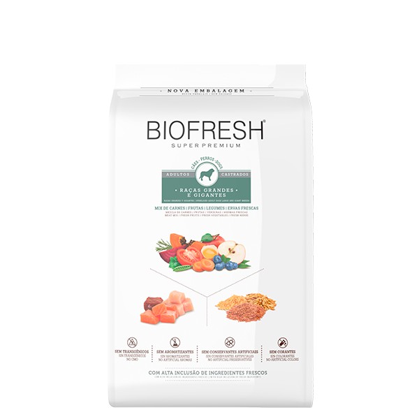 Ração Seca Biofresh Cães Castrados Raças Grande e Gigantes sabor Mix de Carnes
