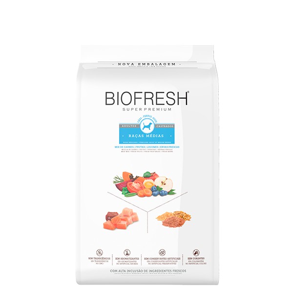 Ração Seca Biofresh Cães Castrados Raças Médias sabor Mix de Carnes
